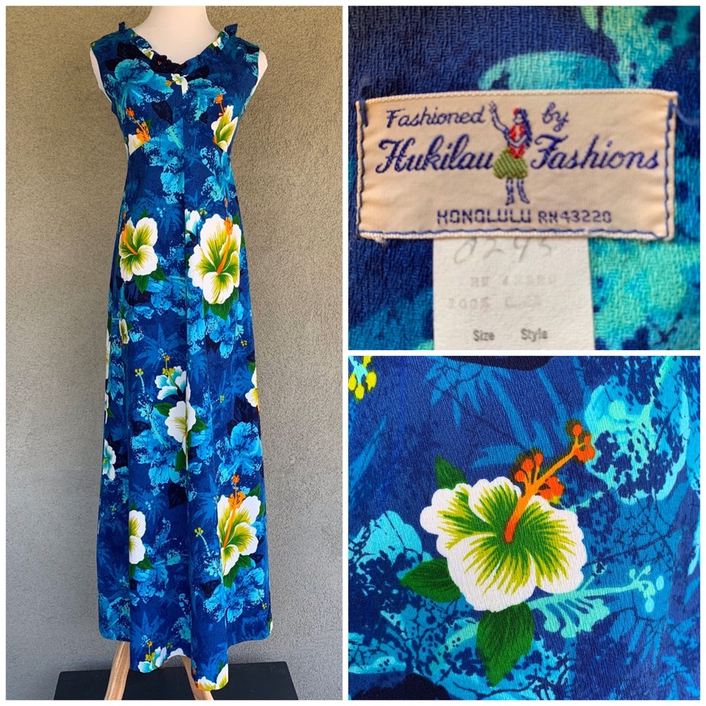 🌺 Hawaiian Vintage Barkcloth Maxi-Dress Muumuu 🌺